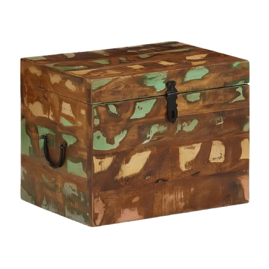 Distressed Solid Wood Storage Chest with Metal Hardware